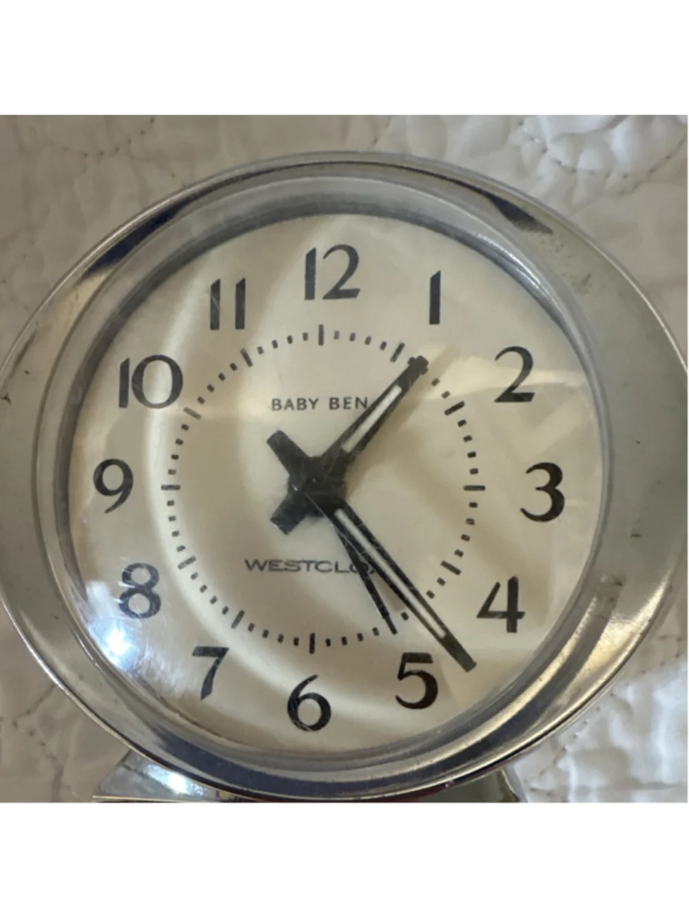 Westclox Baby Ben Analog Alarm Clock Round Silver/White Chrome Battery Powered